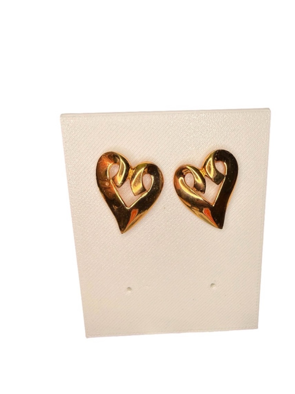 Vtg JS Signed Gold Tone Open Double Heart Earrings